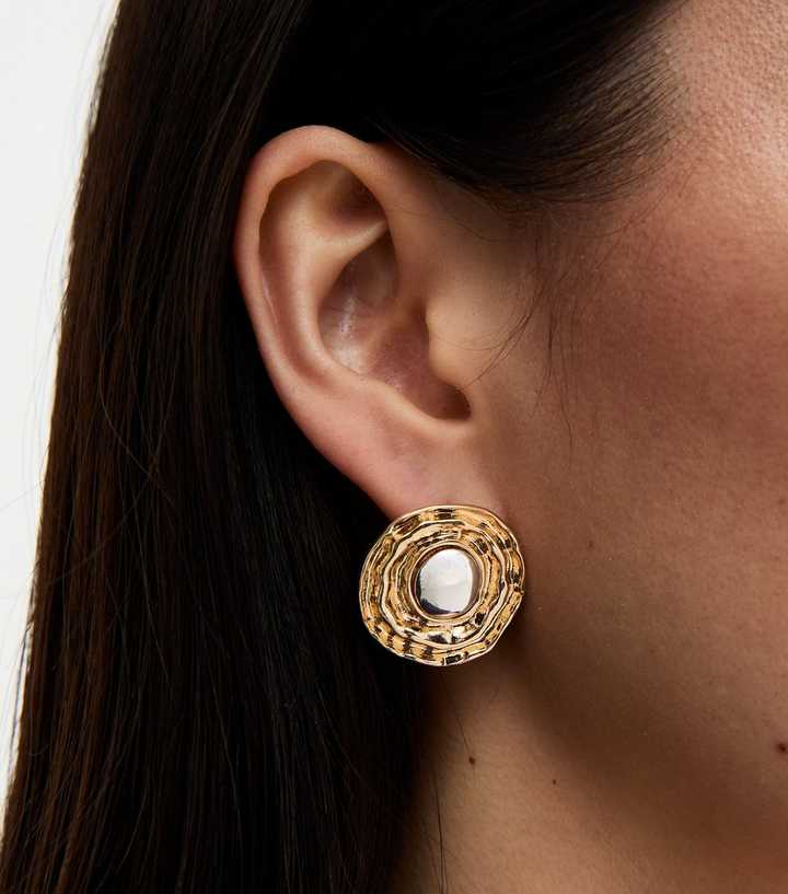 Gold Tone Contrast Centre Oval Studs