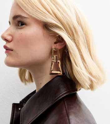 Gold Tone Geometric Doorknocker Earrings