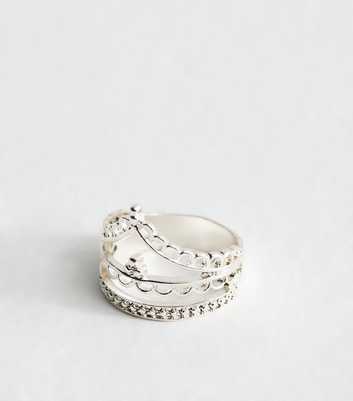 Silver Tone Scallop Edge Crown Ring