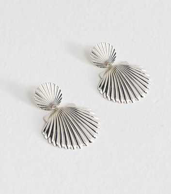 Silver Tone Scallop Shell Earrings