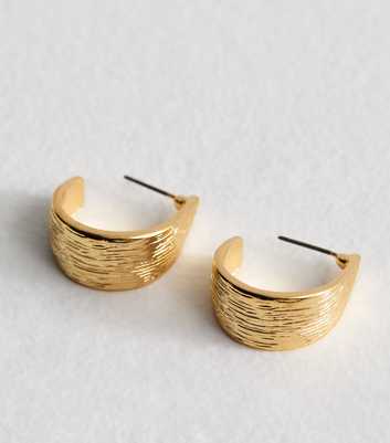 Gold Tone Textured Open Hoop Earrings