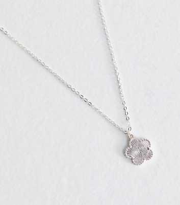 Silver Tone Flower Pendant Necklace