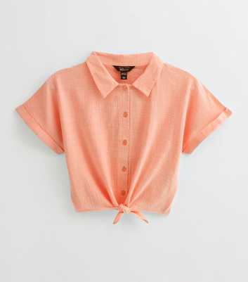 Girls Coral Tie Front Gauze Shirt