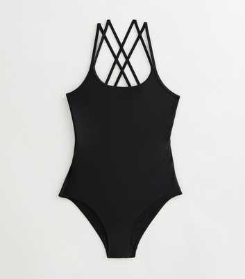 Girls Black Double Strap Swimsuit