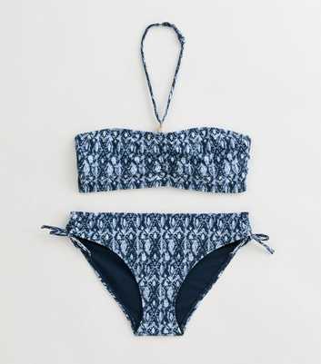 Girls Navy Shibori Print Halterneck Bikini Set