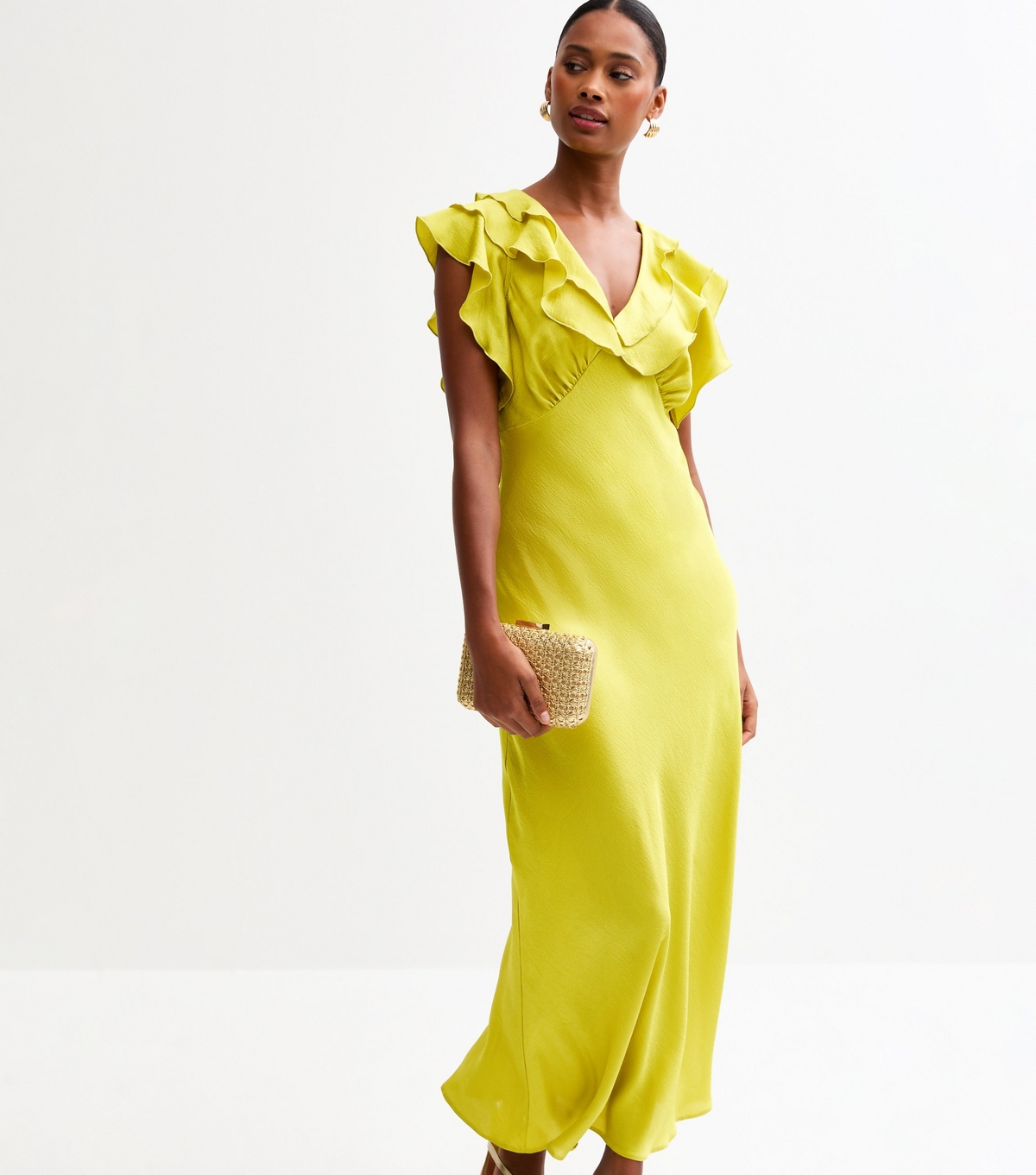 Women's Light Green Satin Ruffled Midi Dress New Look