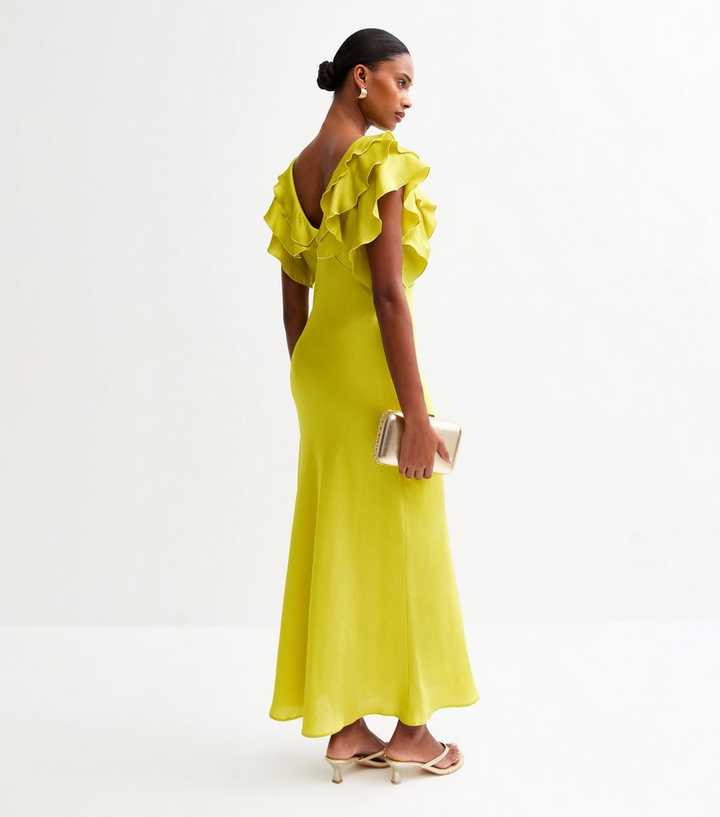 slim fit dress slacks Kelly Green Denim Ruffle Hem Mini Dress main image 1