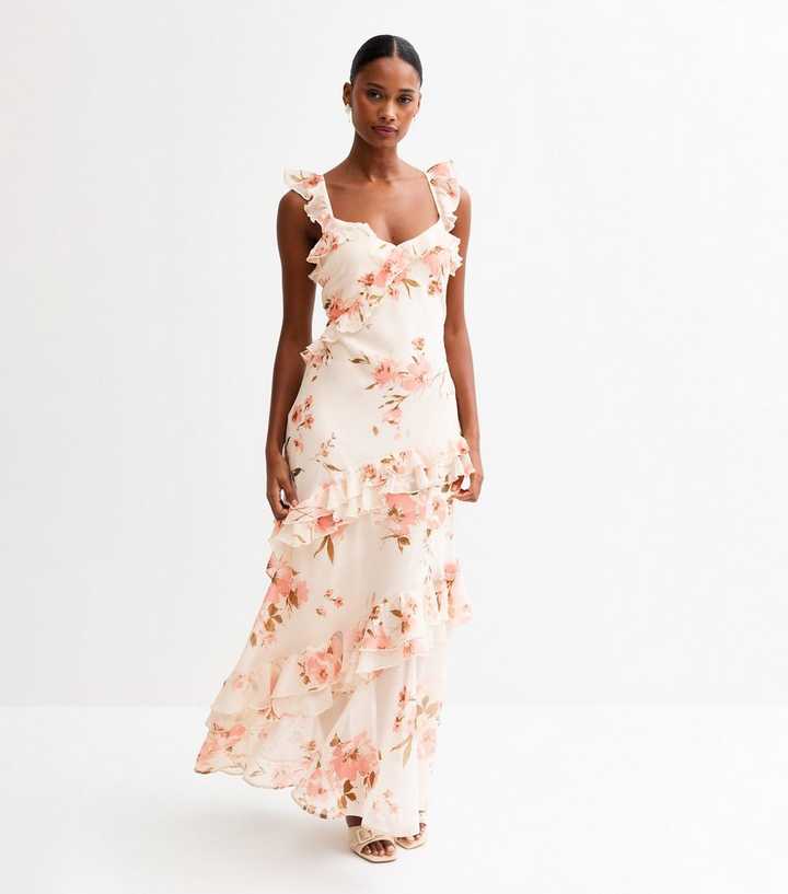 beige long dress for women Brunello Cucinelli Monili-Neck Sleeveless Maxi Dress Cream Chiffon Siz –  Celebrity Owned main image 1