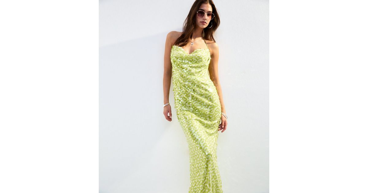 Green Sequinned Cowl Neck Midi Dress | New Look Green Sequinned Cowl Neck Midi Dress | New Look