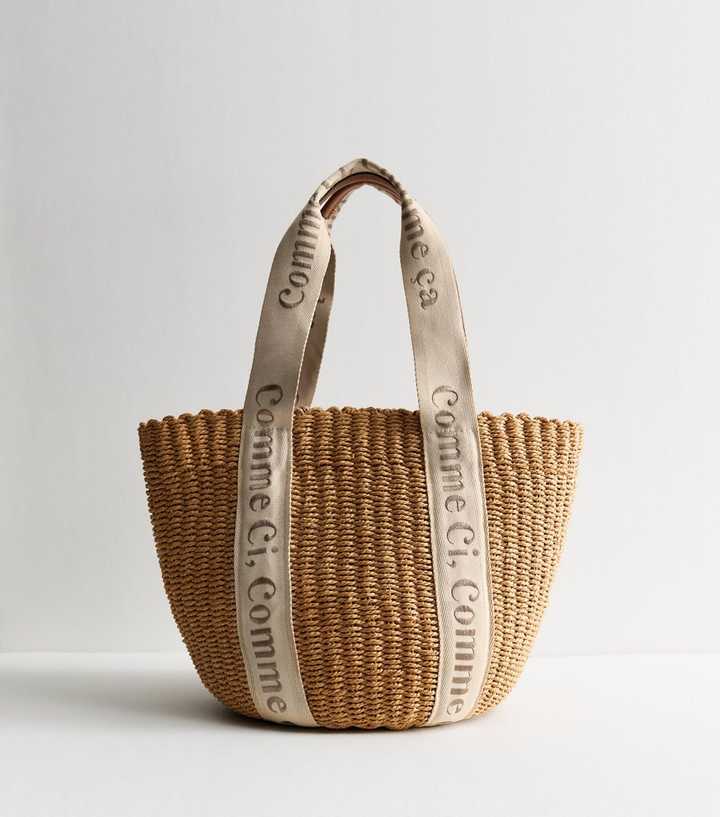 Stone Woven Basket Tote Bag