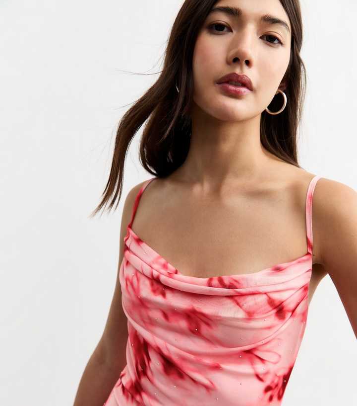 knee length dresses for ladies SELF-PORTRAIT | Pink Rhinestone Mesh Maxi Dress main image 0