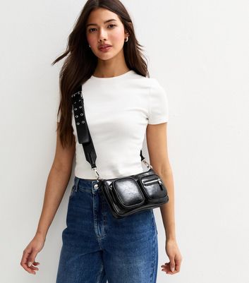 Black Zipped Pocket Faux Leather Crossbody Bag | New Look