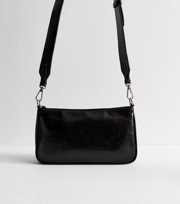 Black Zipped Pocket Faux Leather Crossbody Bag | New Look