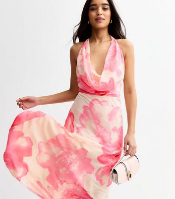 white christmas dresses Off White Floral Print Halter Neck Midi Dress main image 0