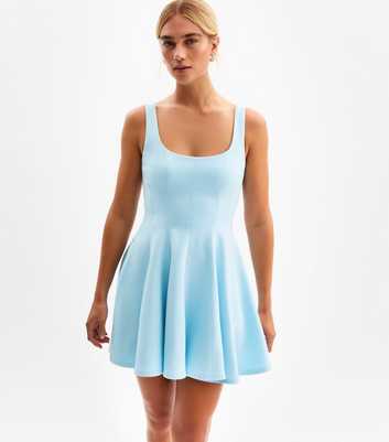 Blue Square Neck Flared Mini Dress