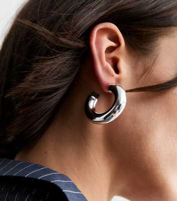 Silver Tone Chunky Hoop Earrings