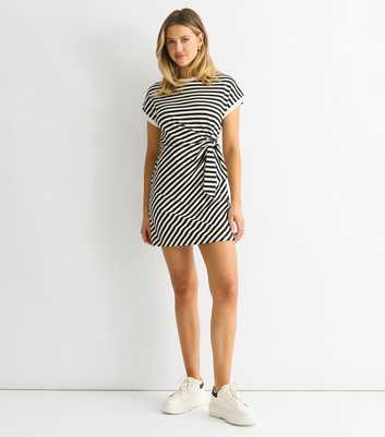 Gini London Black Knotted Striped Mini Dress