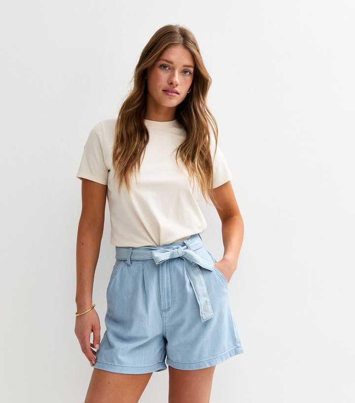 Light Blue Belted Denim Shorts