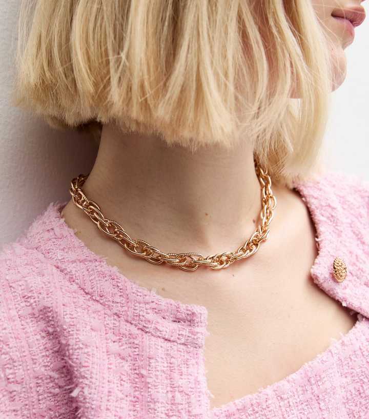 Gold Chunky Twist Link Choker Necklace