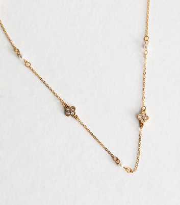 Gold Tone Diamante Flower Necklace