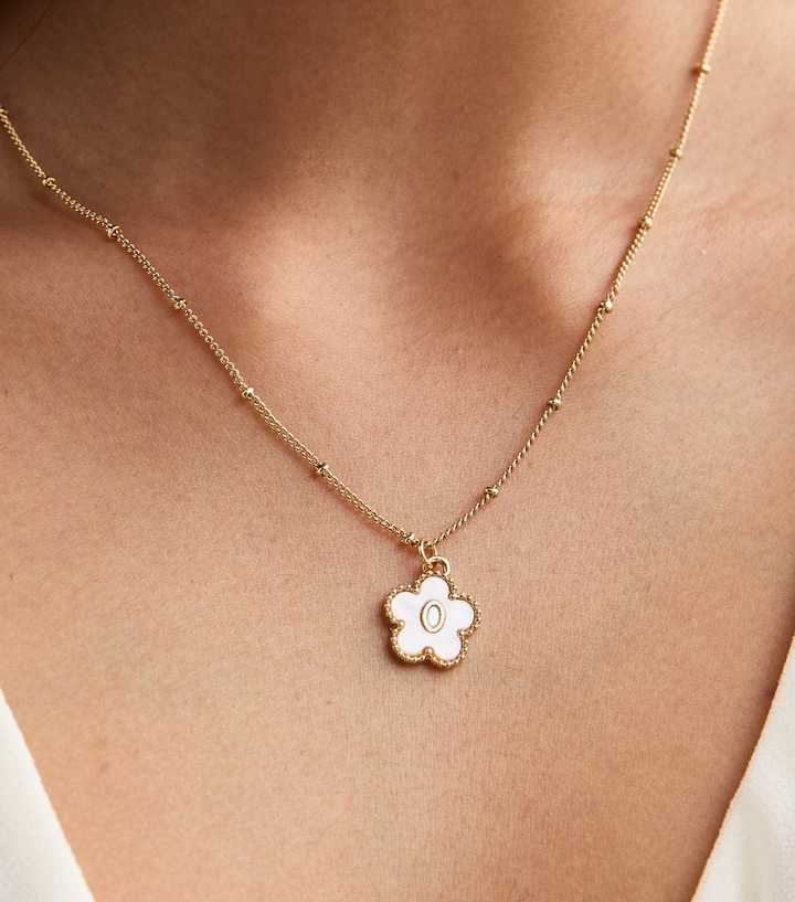 18ct Gold Plated Initial O Flower Necklace