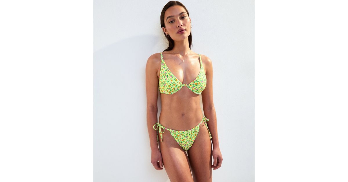 Twisted Bikini Top Yellow Floral