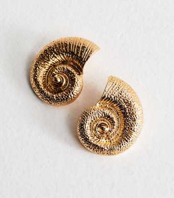 Gold Tone Large Shell Charm Stud Earrings