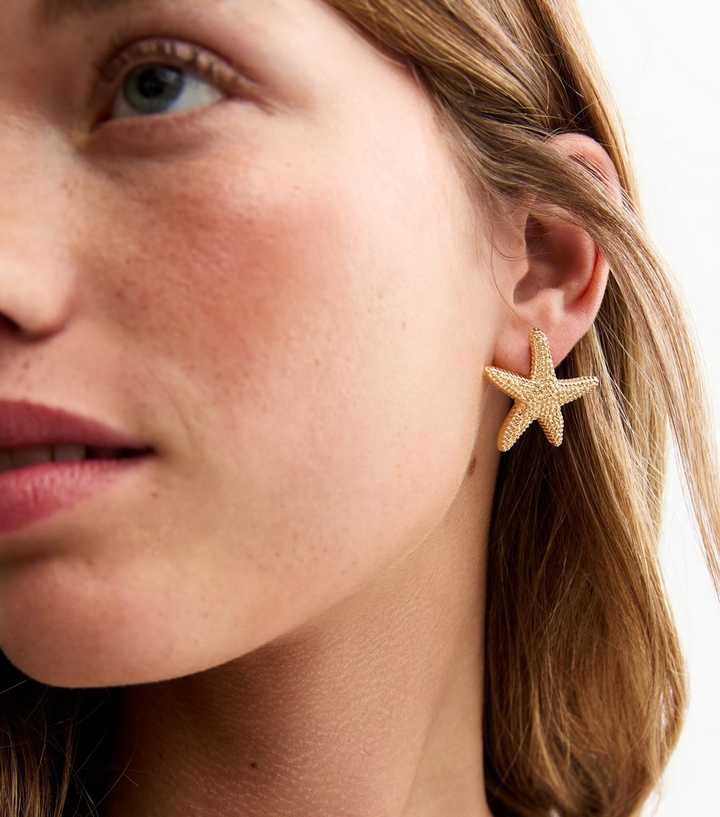 Gold Tone Starfish Stud Earrings