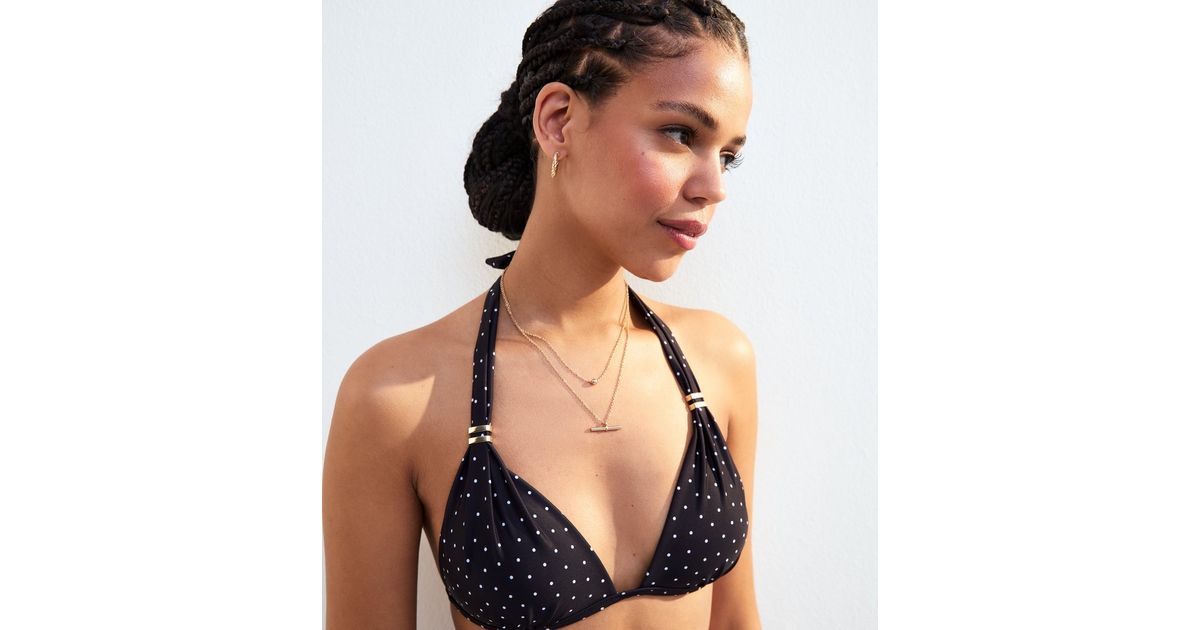Black Polka Dot Print Vintage Lace Bowknot Tie Side Bikini Bottom