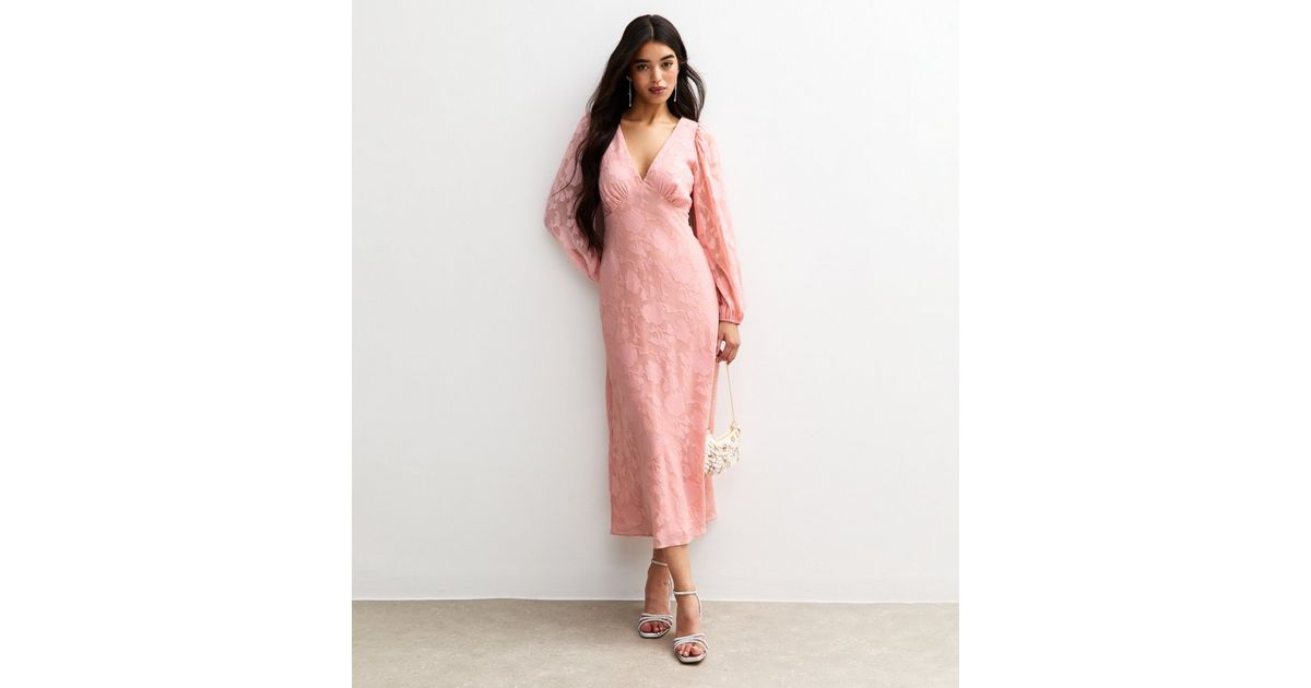 BLACK W/PINK FLORAL LONG SLEEVE MIDI DRESS main image 1