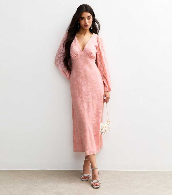 Pink Floral Patterned Long Sleeve Midi Dress | New Look