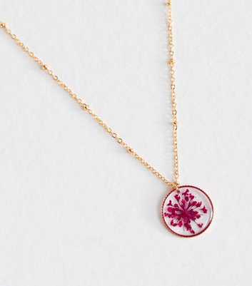 Gold Tone Pressed Flower Pendant Necklace