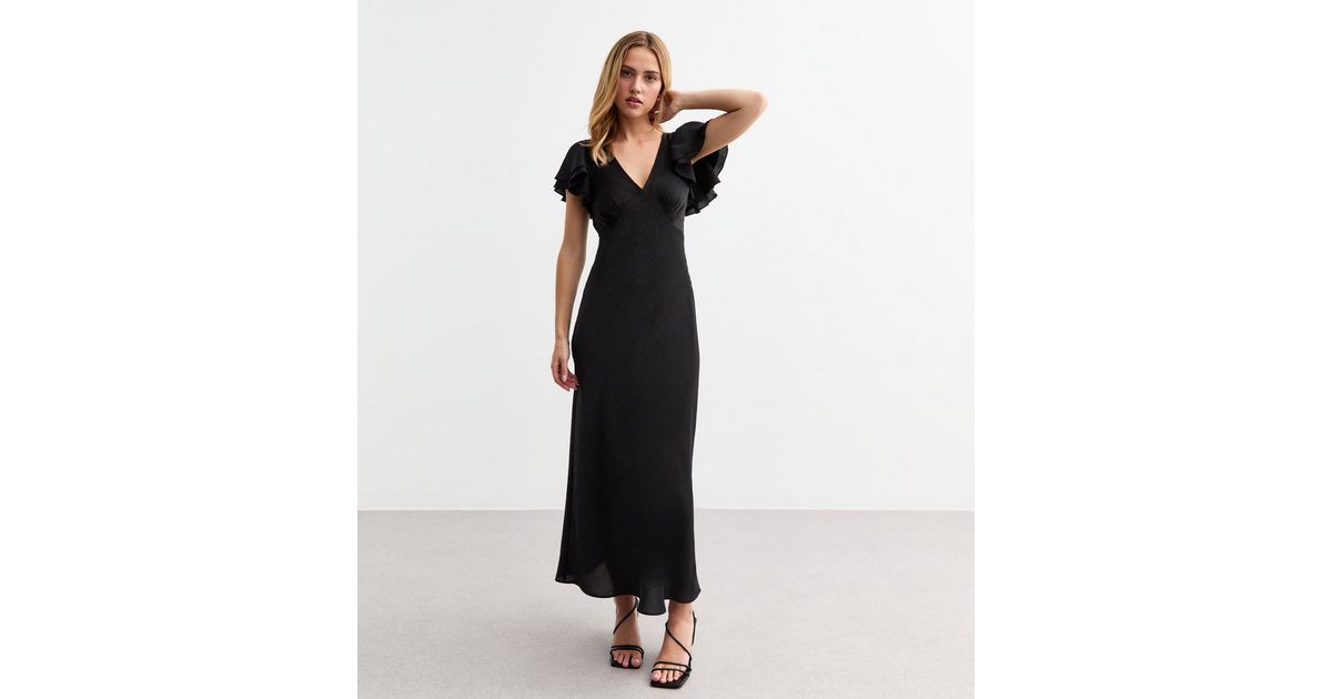 Satin Ruffled Midi Dress