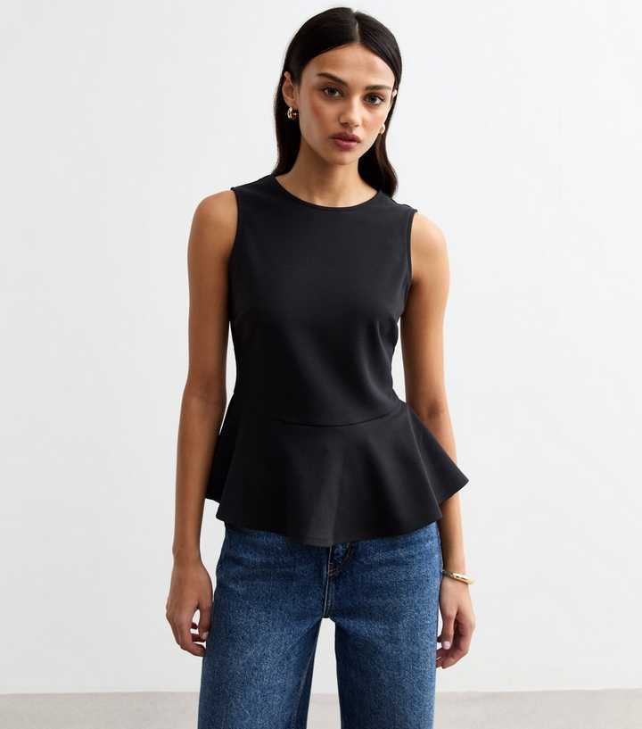 Sleeveless Peplum Hem Top: White main image 0