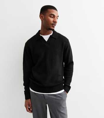 Jack & Jones Black Relaxed Polo Collar Jumper