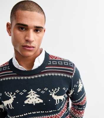 Jack & Jones Navy Christmas Jumper 