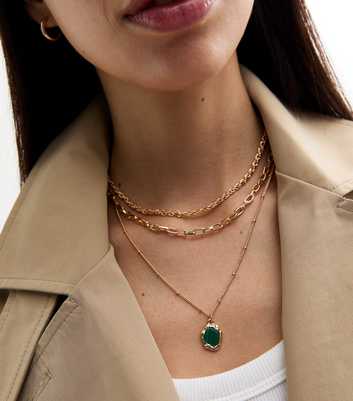 Gold Tone Triple Layered Semi Precious Stone Necklace