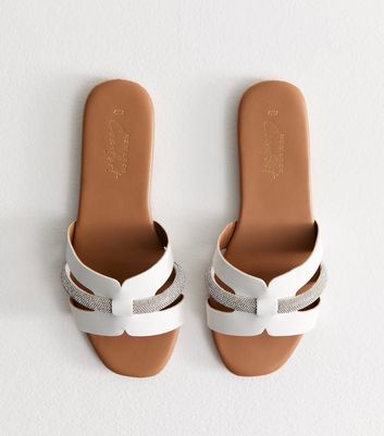 White Embellished Faux Leather Sandals | New Look