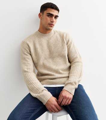 Jack & Jones Cream Regular Ribbed Knit Crew Neck Jumper