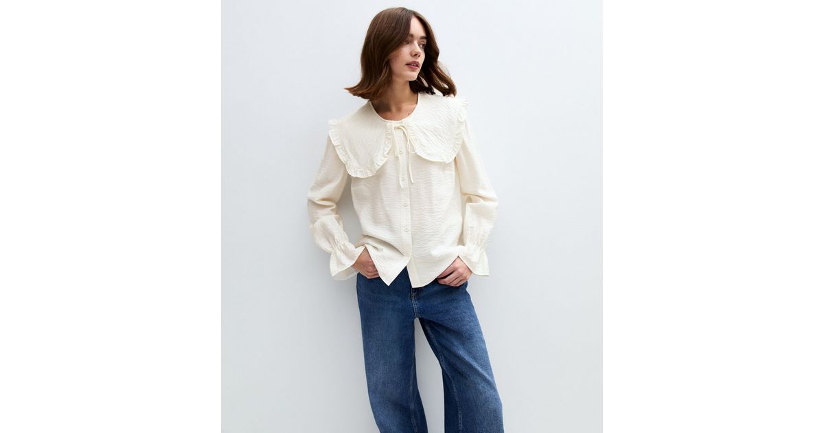 Cream Frill Collar Long Sleeve Shirt | New Look