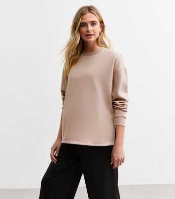 Maternity Light Brown Split Hem Oversized Sweatshirt