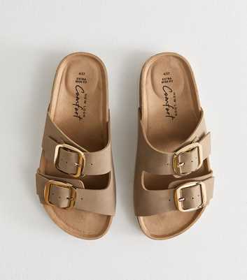 Extra Wide Fit Light Brown Faux Suede Double Strap Sandals