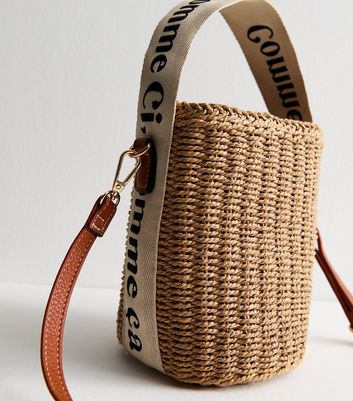 Stone Woven Mini Basket Crossbody Bag | New Look