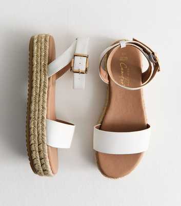 Extra Wide Fit White Faux Leather Jute Sole Flatform Sandals