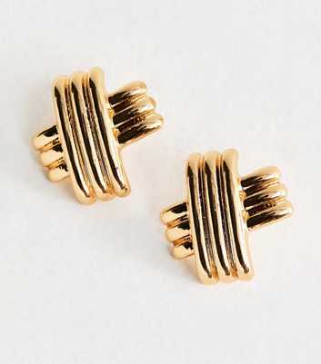 Gold Tone Ribbed Stud Earrings