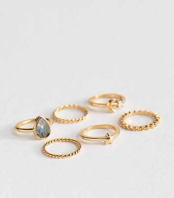 Pack of 6 Gold Tone Stone Rings