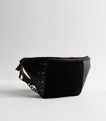 Black Faux Leather and Suede Studded Crossbody Bag