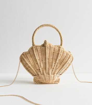 Stone Wicker Shell Crossbody Bag