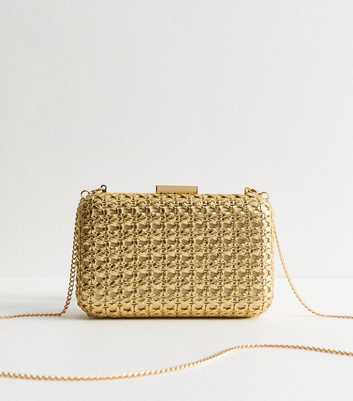 Gold Raffia Look Box Clutch