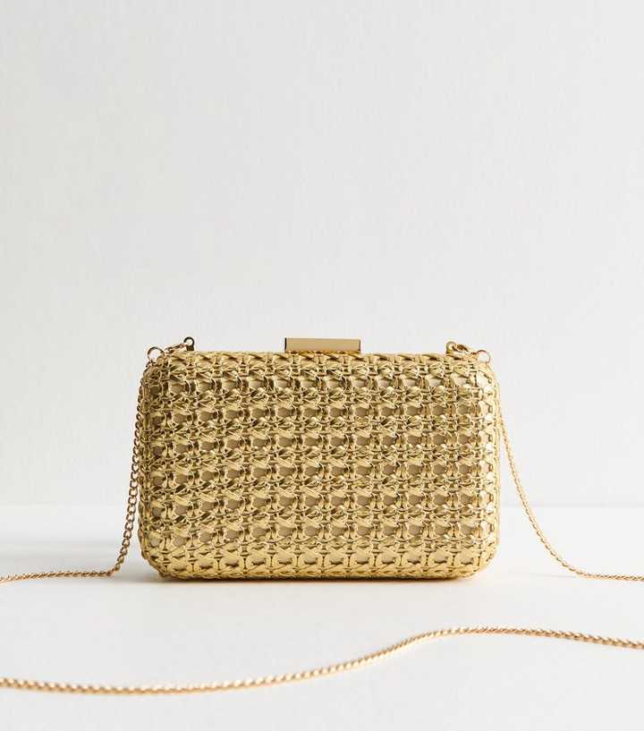 Gold Raffia Look Box Clutch